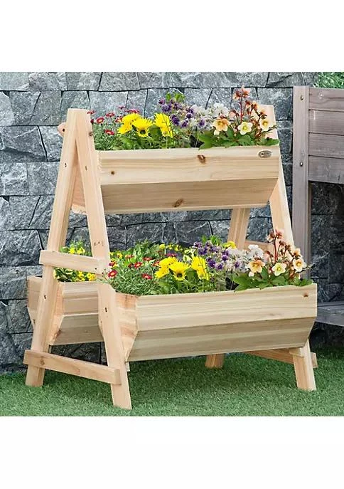 商品Outsunny|Raised Garden Bed 2 Tier Planter Box With Stand Nonwoven Fabric For Vegetables Herbs Flowers 26 X 22 X 31 Natural,价格¥1259,第3张图片详细描述