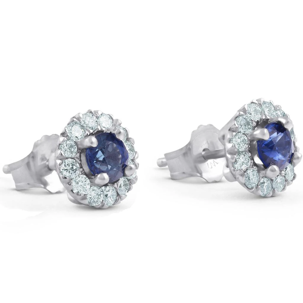 商品Pompeii3|1ct Halo Blue Sapphire Round Cut Diamond Studs 14k White Gold,价格¥4290,第2张图片详细描述