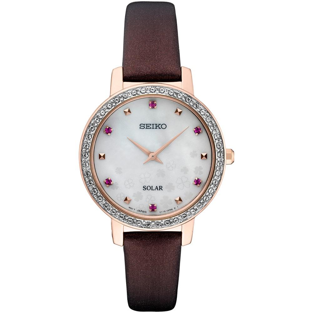 Women's Solar Crystal Burgundy Leather Strap Watch 30mm商品第1张图片规格展示