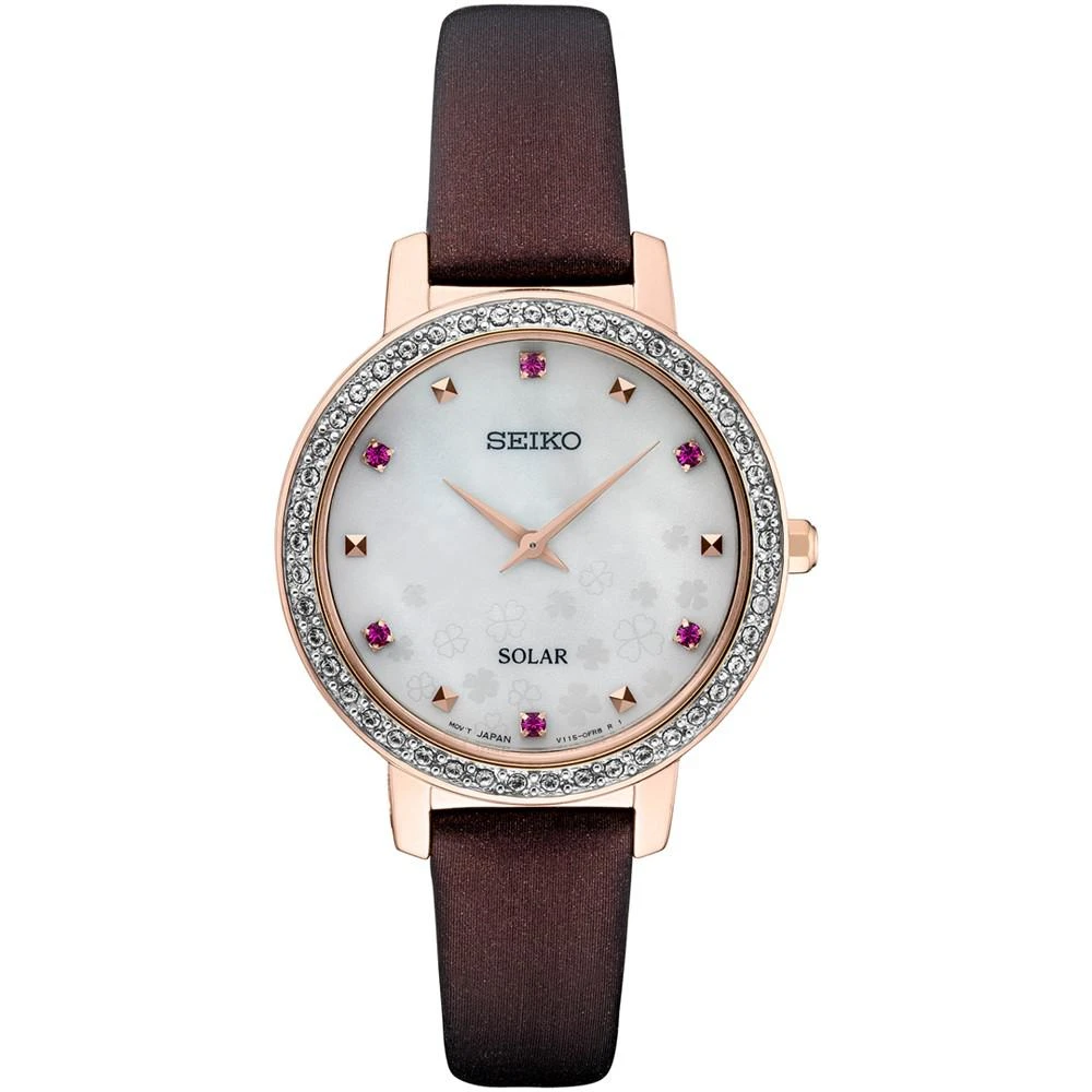 商品Seiko|Women's Solar Crystal Burgundy Leather Strap Watch 30mm,价格¥1961,第1张图片