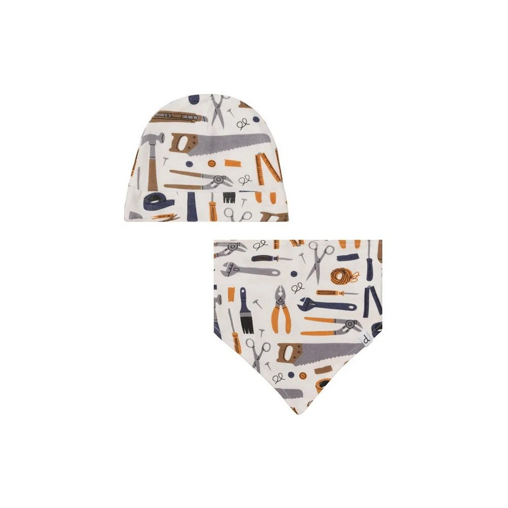 商品Deux par Deux|Baby Boy Organic Cotton Printed Hat & Bib Set Off White Tools - Infant,价格¥194,第1张图片
