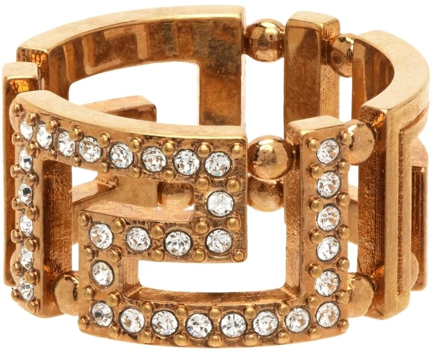 商品Versace|Gold Crystal Greca Ring,价格¥770,第4张图片详细描述