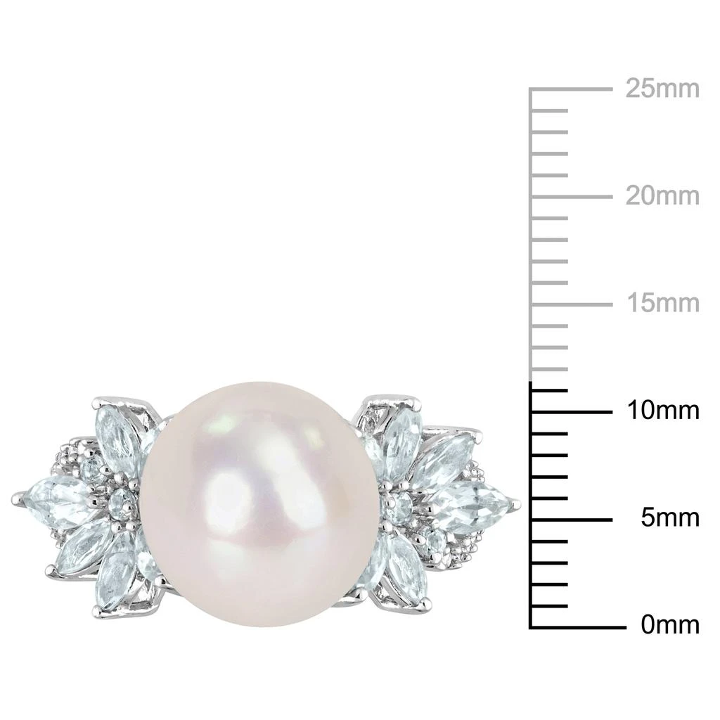 商品Mimi & Max|11-12mm Cultured Freshwater Pearl and 1 1/5ct TGW Aquamarine and 1/10ct TDW Diamond Flower Ring in Sterling Silver,价格¥1277,第3张图片详细描述