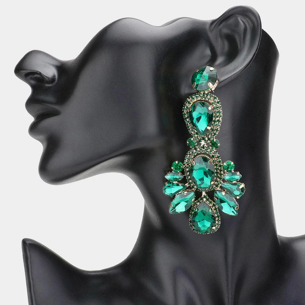 商品FASHNZFAB|Crystal Rhinestone Pave Drop Evening Earrings - Emerald, Gold,价格¥213,第1张图片详细描述