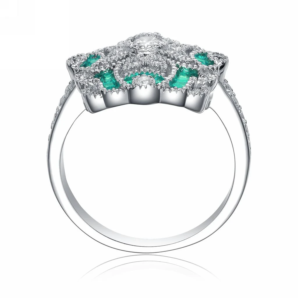 商品Genevive|GENEVIVE Sterling Silver Emerald Cubic Zirconia Floral Cocktail Ring,价格¥360,第2张图片详细描述