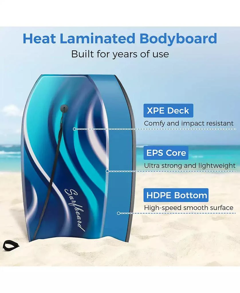 33" Lightweight Body Board with EPS Core XPE Deck HDPE Bottom Crescent Tail 商品