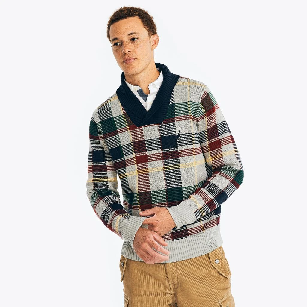 商品Nautica|Mens Shawl-Neck Plaid Sweater,价格¥318,第1张图片