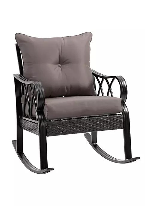 商品Outsunny|Rattan Wicker Rocking Chair With Padded Cushions Aluminum Frame Armrest For Garden Patio And Backyard Grey,价格¥1724,第1张图片