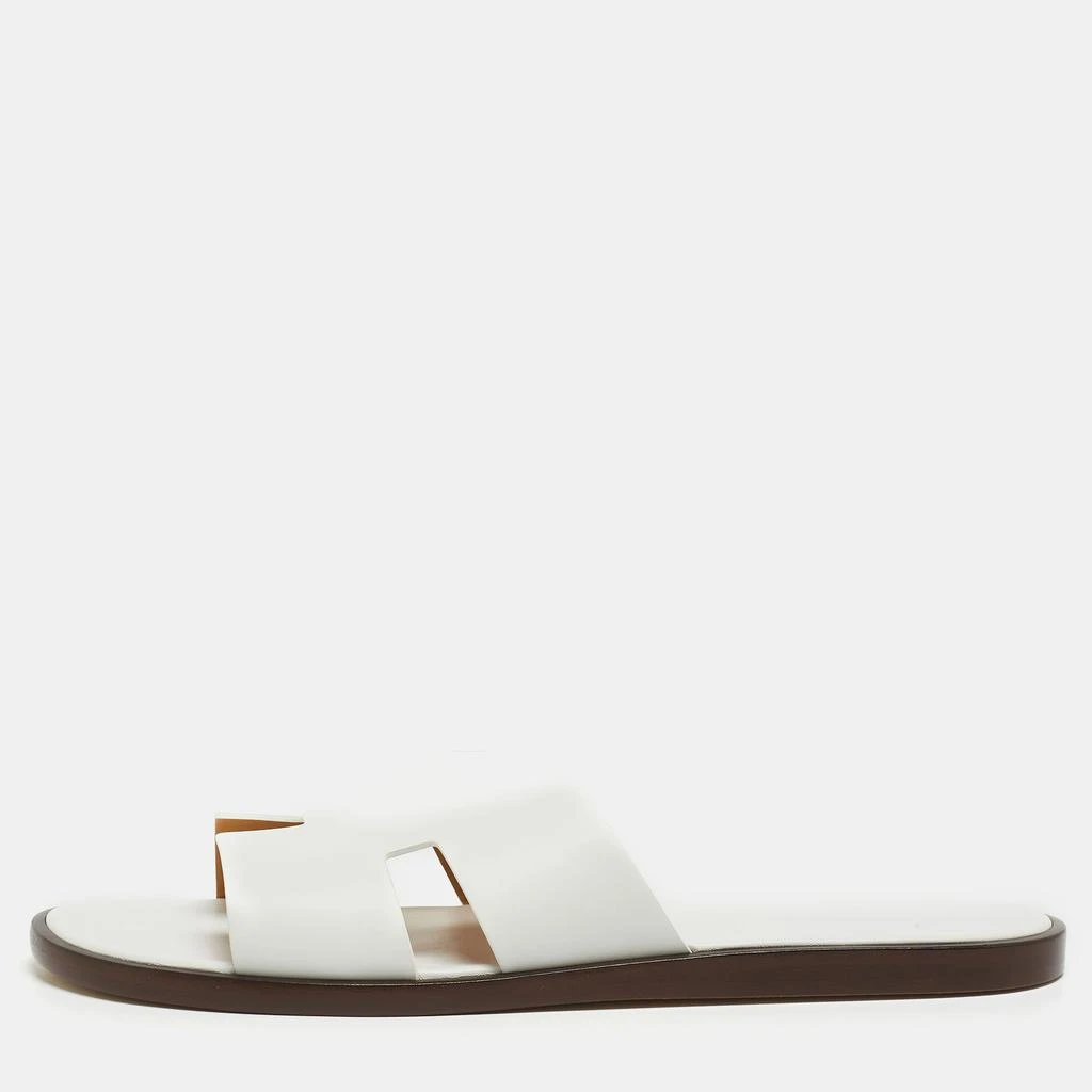 商品[二手商品] Hermes|Hermes White Leather Izmir Slide Flats Size 47,价格¥4108,第1张图片