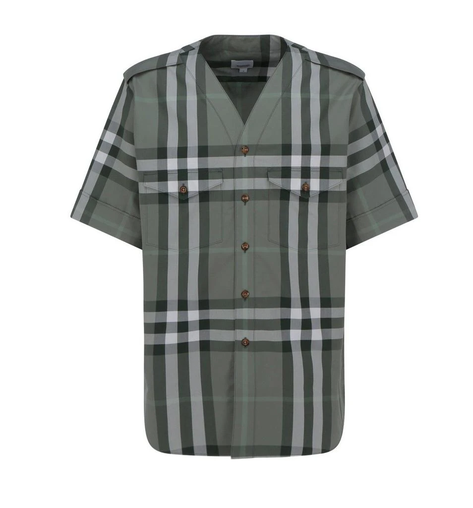 商品Burberry|Burberry Check Pattern V-Neck Short Sleeved Shirt,价格¥3239,第1张图片