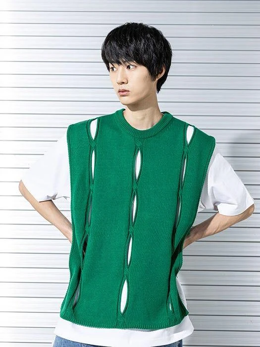 商品MASSNOUN|Twisted Open Knit Vest Green,价格¥841,第2张图片详细描述