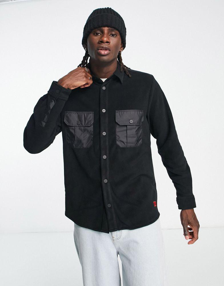 HUGO Ejaz fleece long sleeve shirt in black with pockets商品第4张图片规格展示