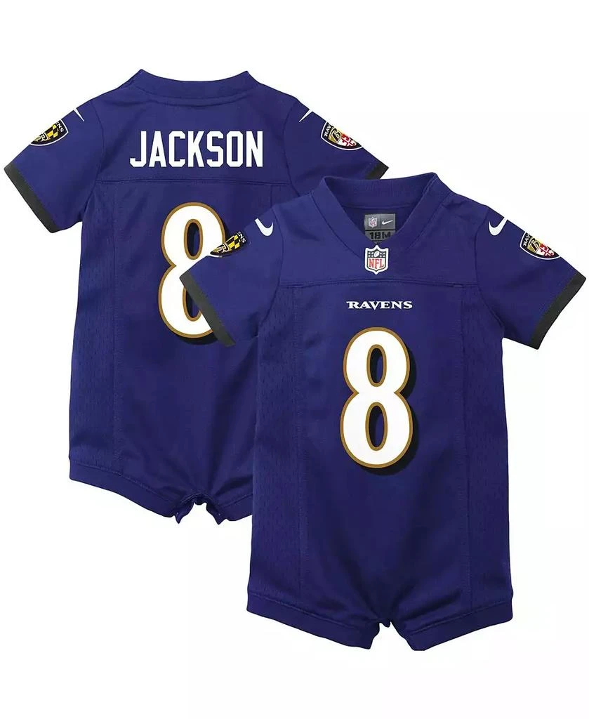 商品NIKE|Boys and Girls Newborn and Infant Lamar Jackson Purple Baltimore Ravens Romper Jersey,价格¥290,第1张图片