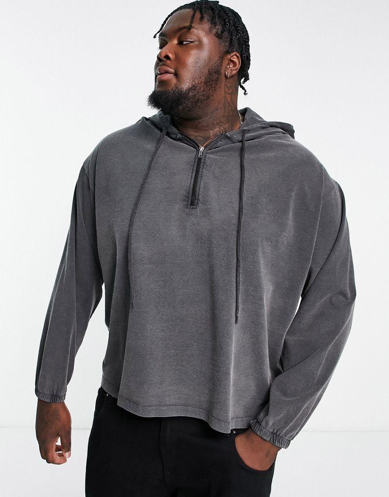 ASOS DESIGN oversized half zip hoodie in black acid wash商品第1张图片规格展示