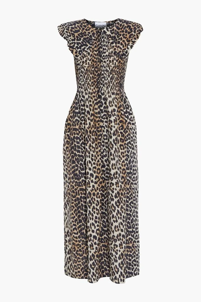 商品Ganni|Shirred leopard-print cotton and silk-blend maxi dress,价格¥960,第1张图片