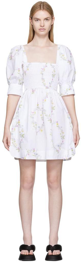 商品Ganni|白色拉褶连衣裙,价格¥1888,第1张图片
