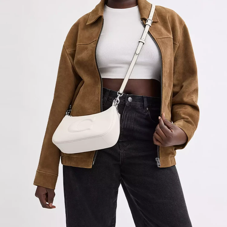 商品[国内直发] Coach|蔻驰 Teri 24 品牌徽标拉链开合 光滑皮革 斜挎手提单肩包 中号 女款 白垩色,价格¥1154,第5张图片详细描述