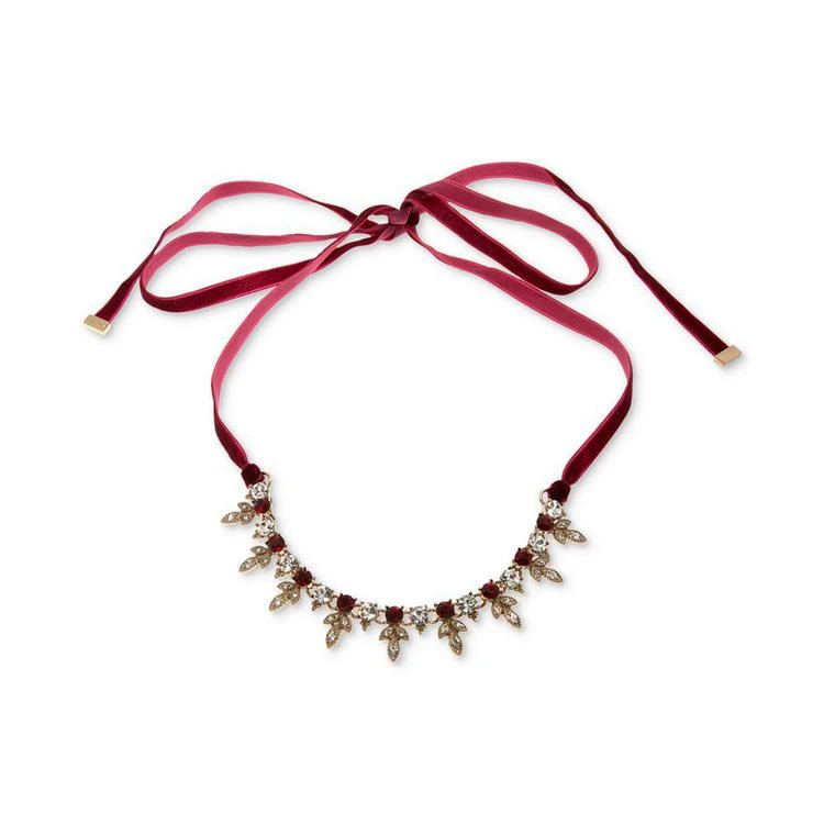 商品MARCHESA|Gold-Tone Clear & Red Crystal Velvet Tie Choker Necklace,价格¥205,第1张图片