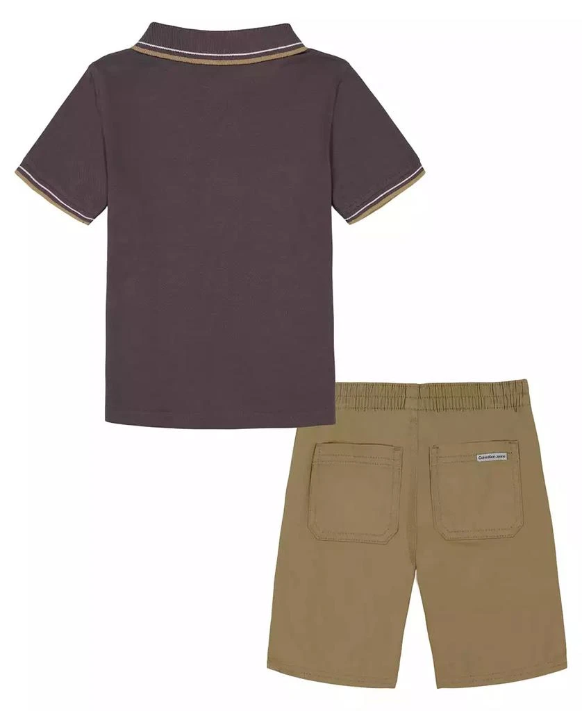 商品Calvin Klein|Toddler Boys Tipped Pique Short Sleeve Polo Shirt and Twill Shorts, 2 Piece Set,价格¥112,第2张图片详细描述