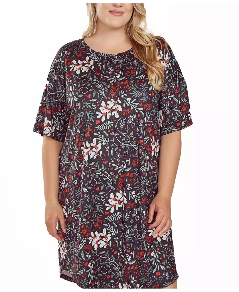 商品iCollection|Plus Size Short Sleeve Ultra Soft Floral Print Sleepshirt Nightgown,价格¥300,第1张图片