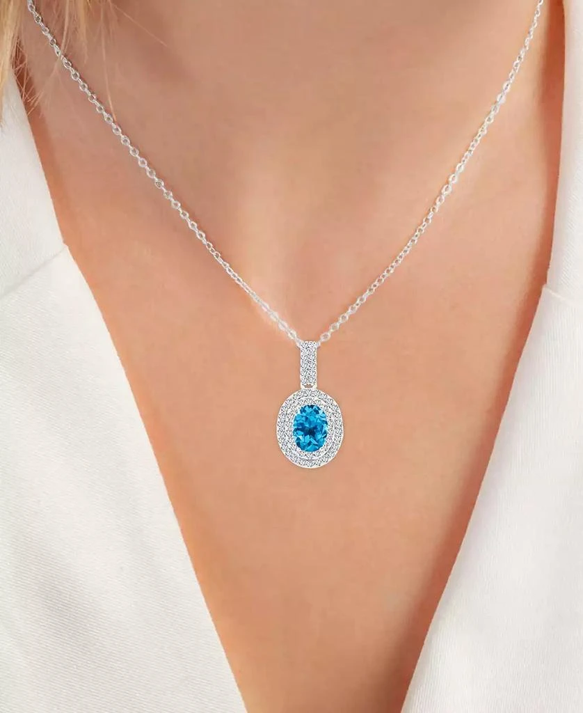 商品Macy's|2-Pc. Set Swiss Blue Topaz (3-1/2 ct. t.w.) & Lab-Grown White Sapphire (1-1/10 ct. t.w.) Oval Halo Pendant Necklace & Matching Stud Earrings in Sterling Silver,价格¥596,第2张图片详细描述