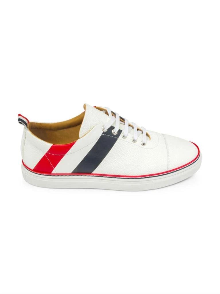 商品Thom Browne|Thom Browne - Diagonal Stripe Canvas & Leather Low-Top Sneakers,价格¥2586,第1张图片