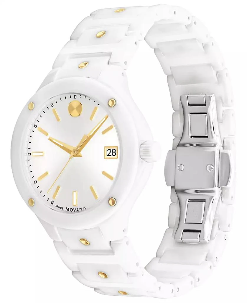 商品Movado|Women's Se Swiss Quartz White Ceramic Yellow PVD Bracelet Watch 33mm,价格¥10351,第2张图片详细描述