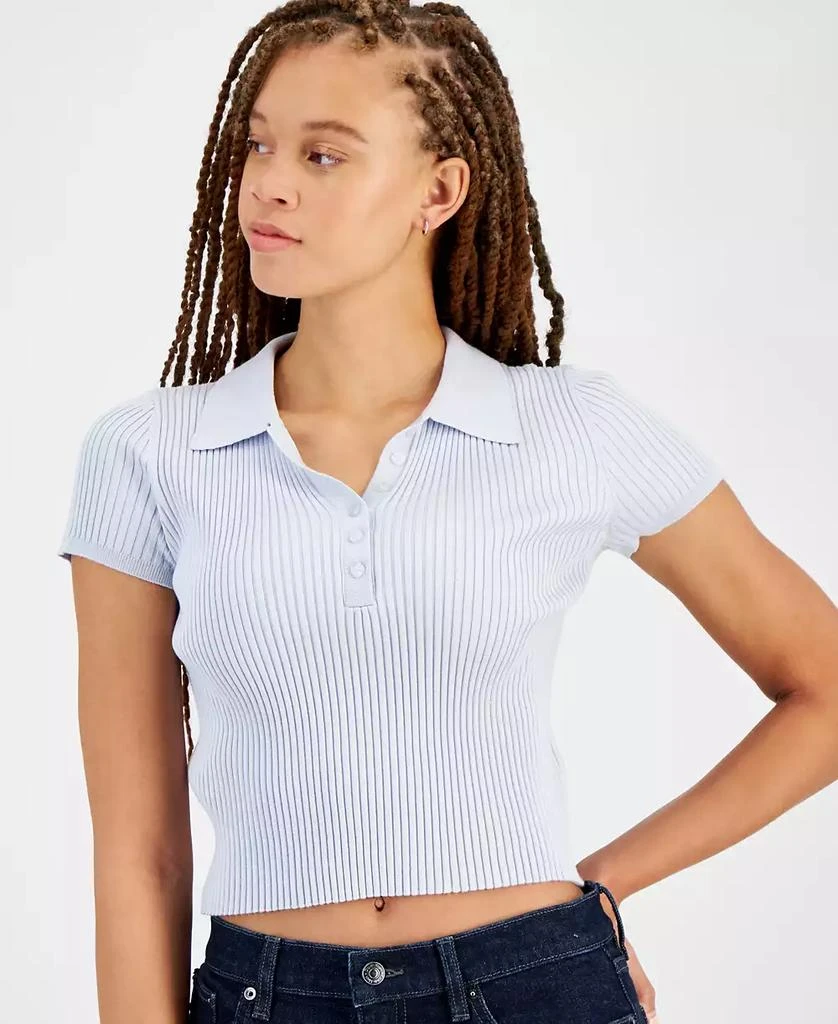 商品Calvin Klein|Women's Ribbed Quarter-Button Polo Shirt,价格¥113,第3张图片详细描述