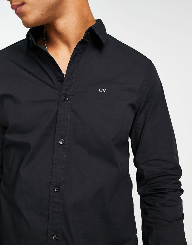 Calvin Klein slim fit stretch poplin shirt in black商品第3张图片规格展示