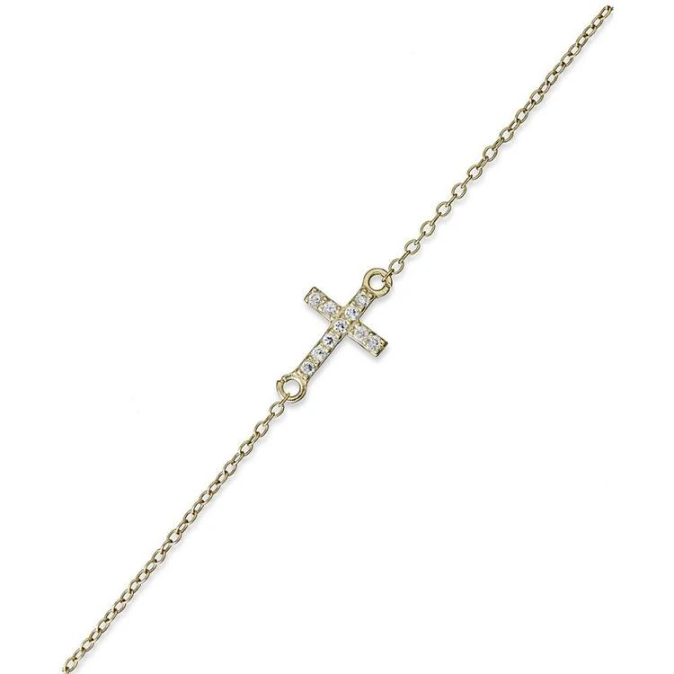 商品Giani Bernini|Sterling Silver or 18k Gold over Sterling Silver Anklet, Cubic Zirconia Sideways Cross Anklet (1/10 ct. t.w.),价格¥109,第2张图片详细描述