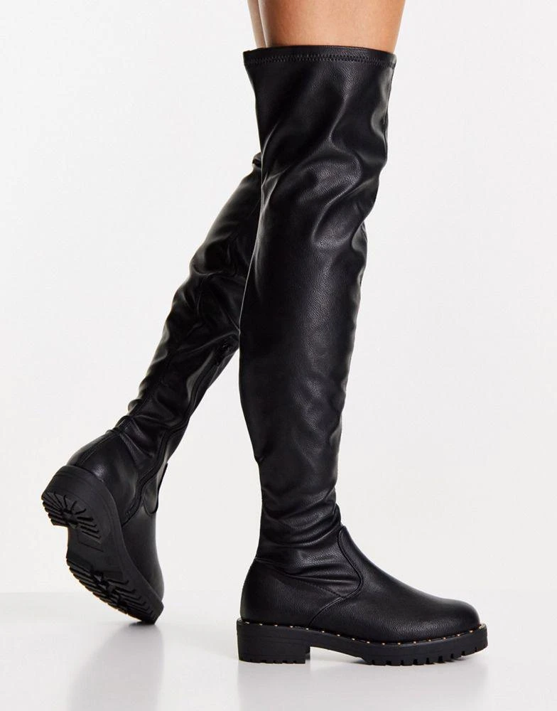 商品ASOS|ASOS DESIGN Kally flat over the knee boots in black,价格¥185,第2张图片详细描述