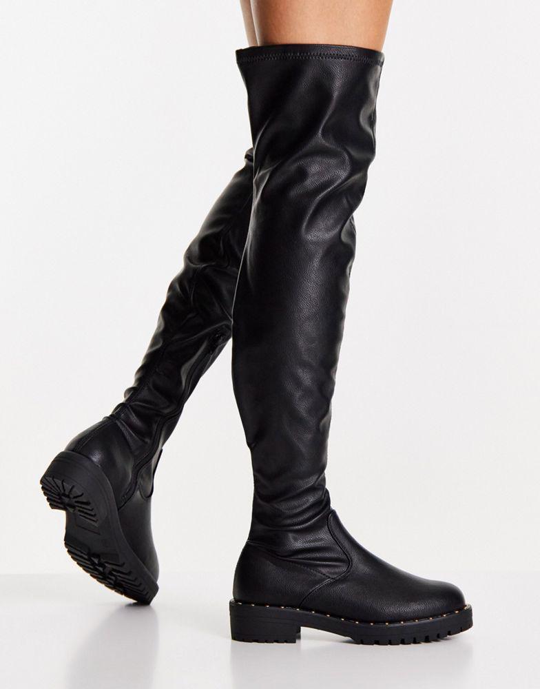 商品ASOS|ASOS DESIGN Kally flat over the knee boots in black,价格¥149,第4张图片详细描述