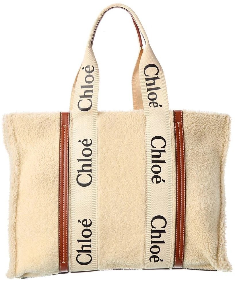 商品Chloé|Chloé Woody Large Shearling & Leather Tote,价格¥11124,第4张图片详细描述