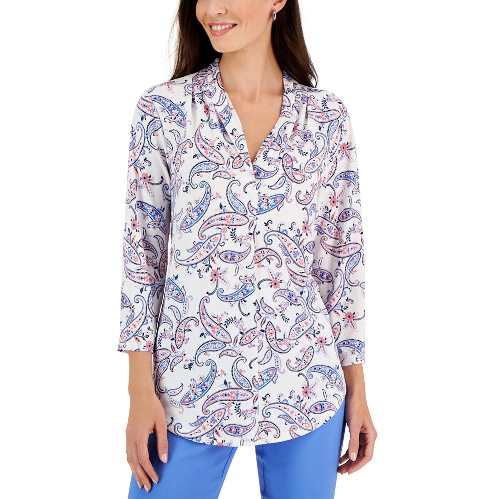 Women's Paisley-Print V-Neck Knit Top, Created for Macy's商品第1张图片规格展示