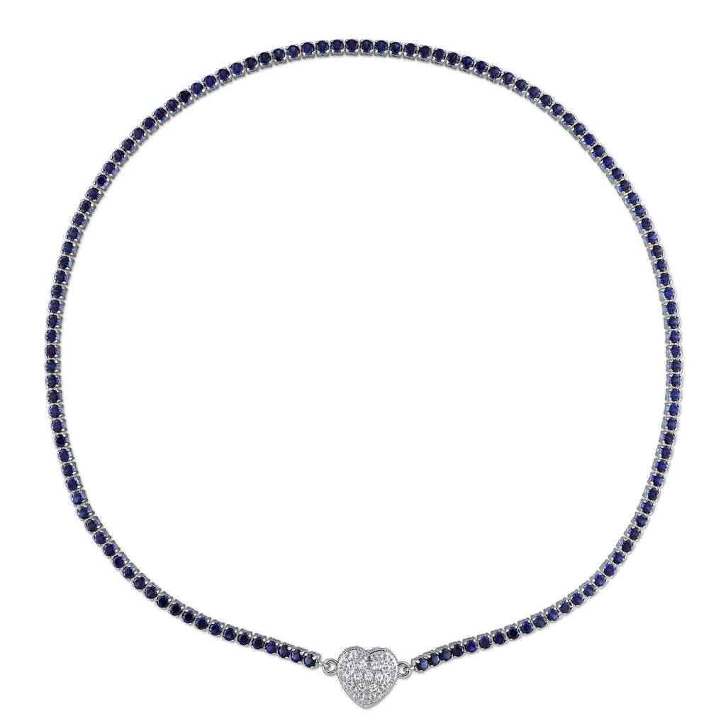 商品Mimi & Max|17 1/2ct TGW Created Blue Created White Sapphire Heart Necklace Sterling Silver-17 in,价格¥1227,第5张图片详细描述