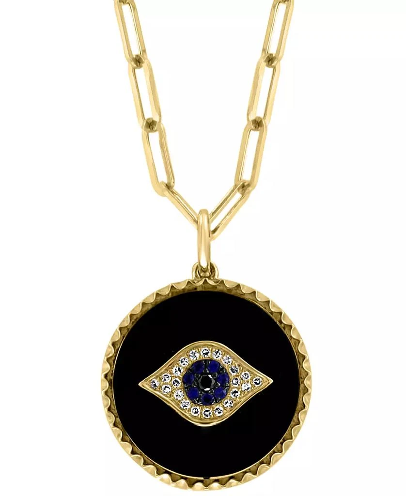 商品Effy|EFFY® Onyx, Sapphire (1/20 ct. t.w.) & Diamond (1/10 ct. t.w.) Evil Eye 18" Pendant Necklace in 14k Gold,价格¥8502,第2张图片详细描述