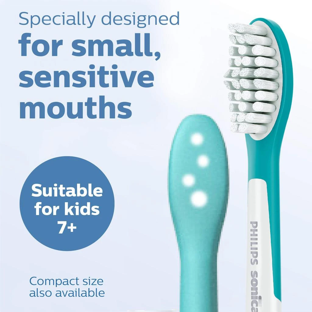 商品Philips Sonicare|Philips Sonicare for Kids 7+ Genuine Replacement Toothbrush Heads, 2 Brush Heads, Turquoise and White, Standard, HX6042/94,价格¥168,第4张图片详细描述