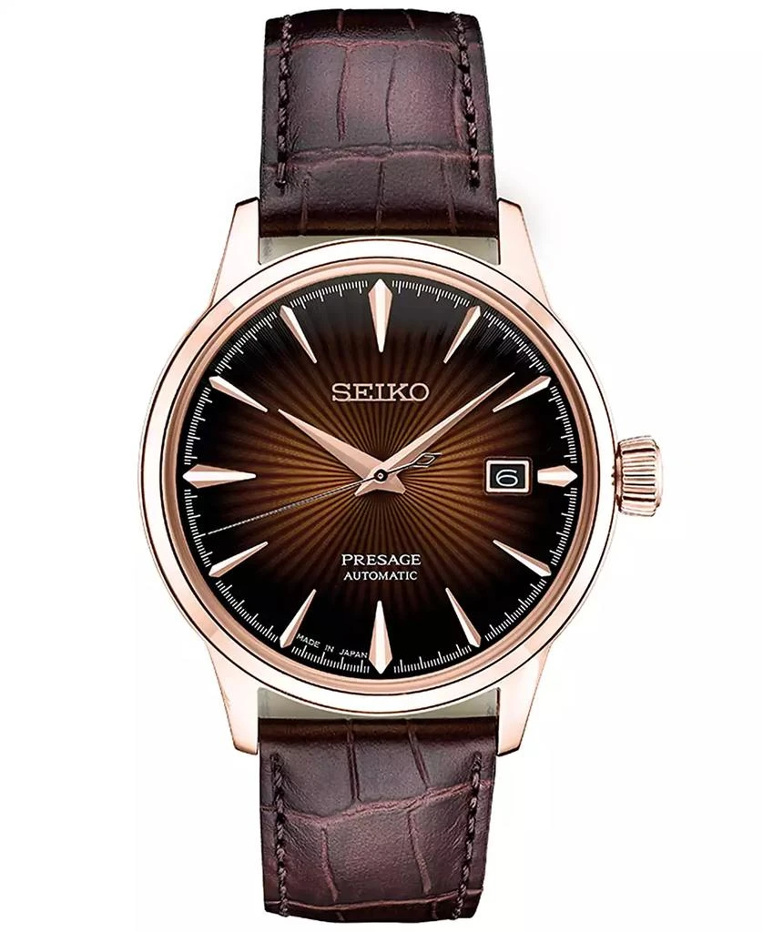 商品Seiko|Men's Automatic Presage Brown Leather Strap Watch 40.5mm,价格¥3762,第1张图片