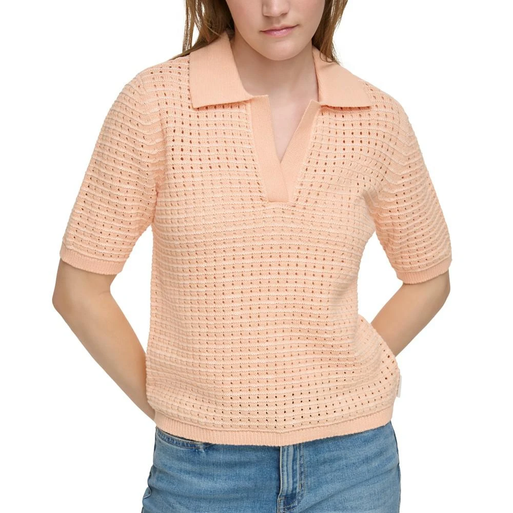 商品Calvin Klein|Women's Open-Stitch Short-Sleeve Polo,价格¥358,第1张图片