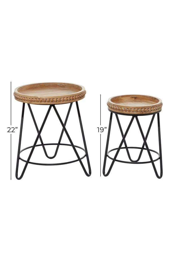 商品GINGER BIRCH STUDIO|Black Metal Beaded Accent Table with Brown Wood Top - Set of 2,价格¥1788,第5张图片详细描述