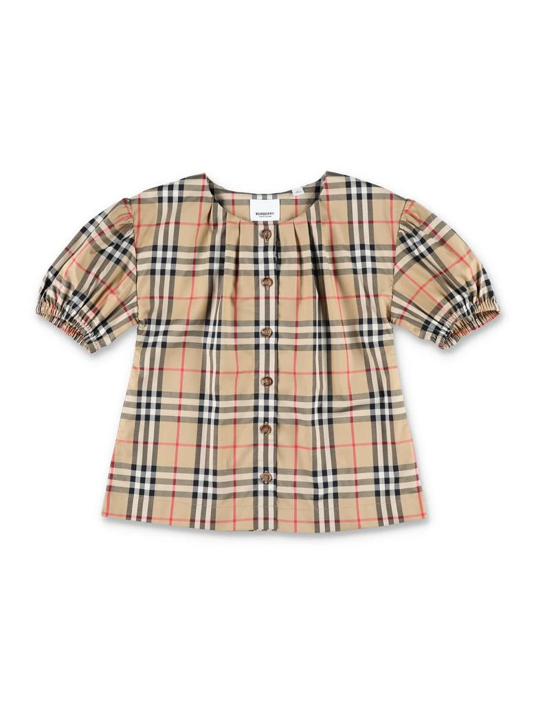 商品Burberry|Burberry Kids Checkered Puff Sleeved Twill Blouse,价格¥1417,第1张图片