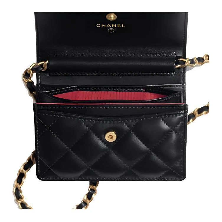 商品[国内直发] Chanel|香奈儿 经典小型链子金属珍珠手柄 羊皮 方盒子零钱包单肩包斜挎包 女款 黑色,价格¥21299,第5张图片详细描述