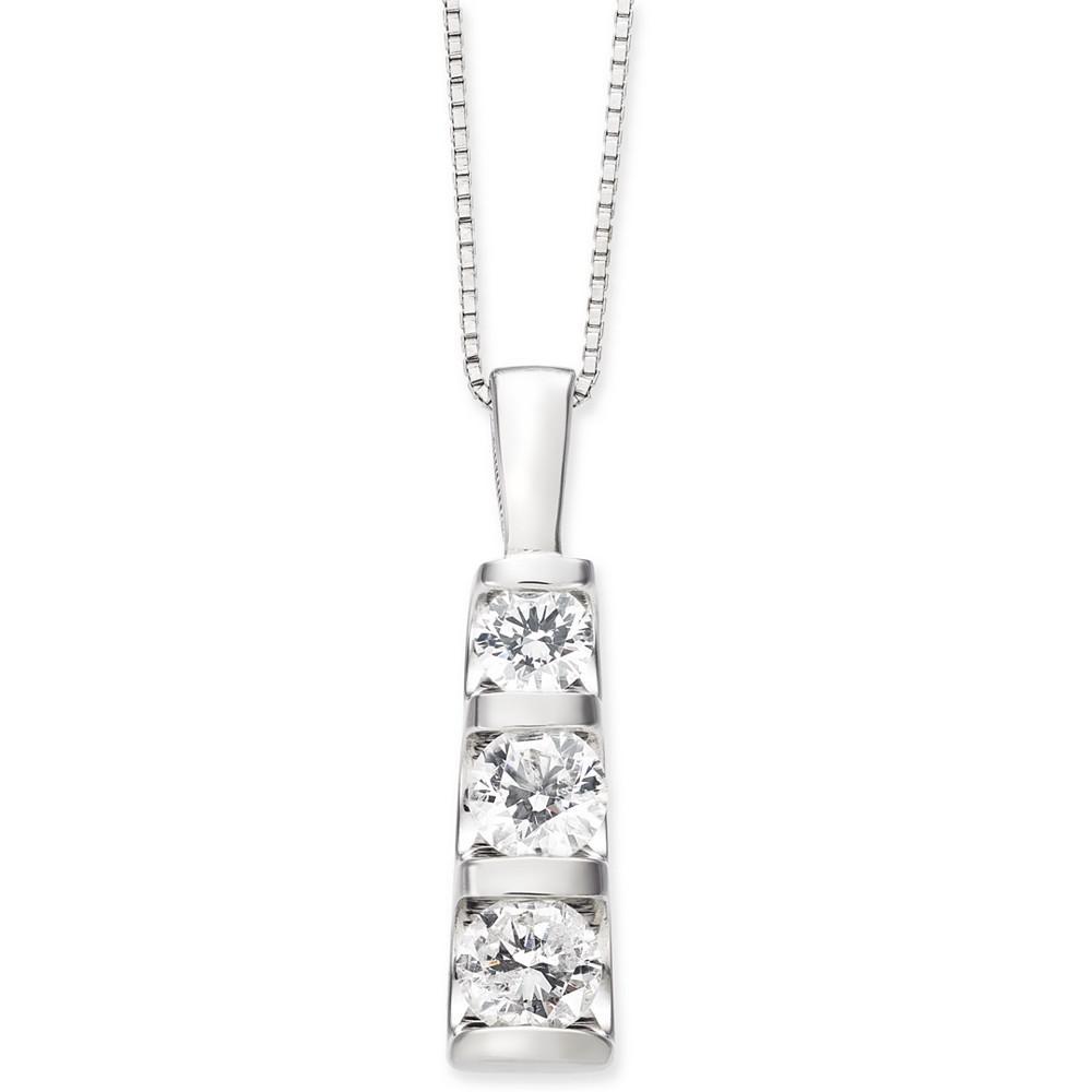 商品Macy's|Diamond Three-Stone Linear Pendant Necklace (3/4 ct. t.w.) in 14k White Gold or 14k Yellow Gold,价格¥15212,第4张图片详细描述