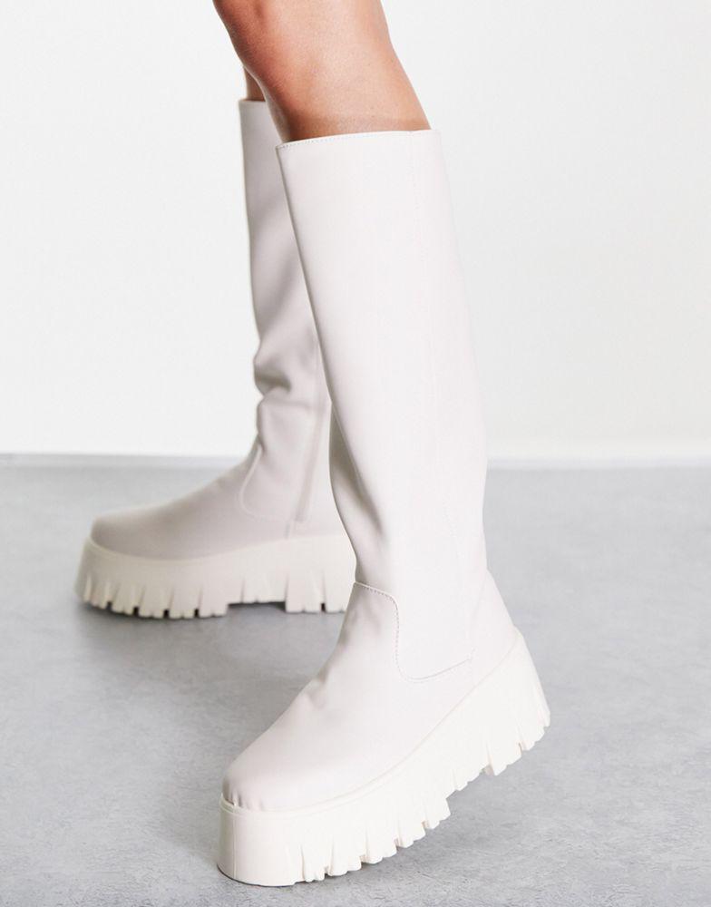 ASOS DESIGN Cole chunky knee boots in off white商品第2张图片规格展示