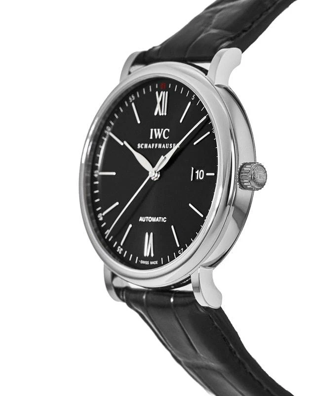 商品IWC Schaffhausen|IWC Portofino Automatic Black Dial Leather Strap  Men's Watch IW356502,价格¥30533,第3张图片详细描述