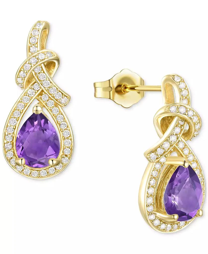 商品Macy's|Amethyst (1-1/4 ct. t.w.) & Lab-Grown White Sapphire (1/3 ct. t.w.) Swirl Drop Earrings in 14k Gold-Plated Sterling Silver (Also in Additional Gemstones),价格¥374,第1张图片