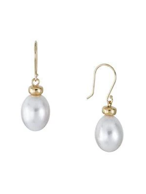 商品BELPEARL|14K Yellow Gold & 10-11MM Freshwater Cultured Pearl Drop Earrings,价格¥868,第1张图片