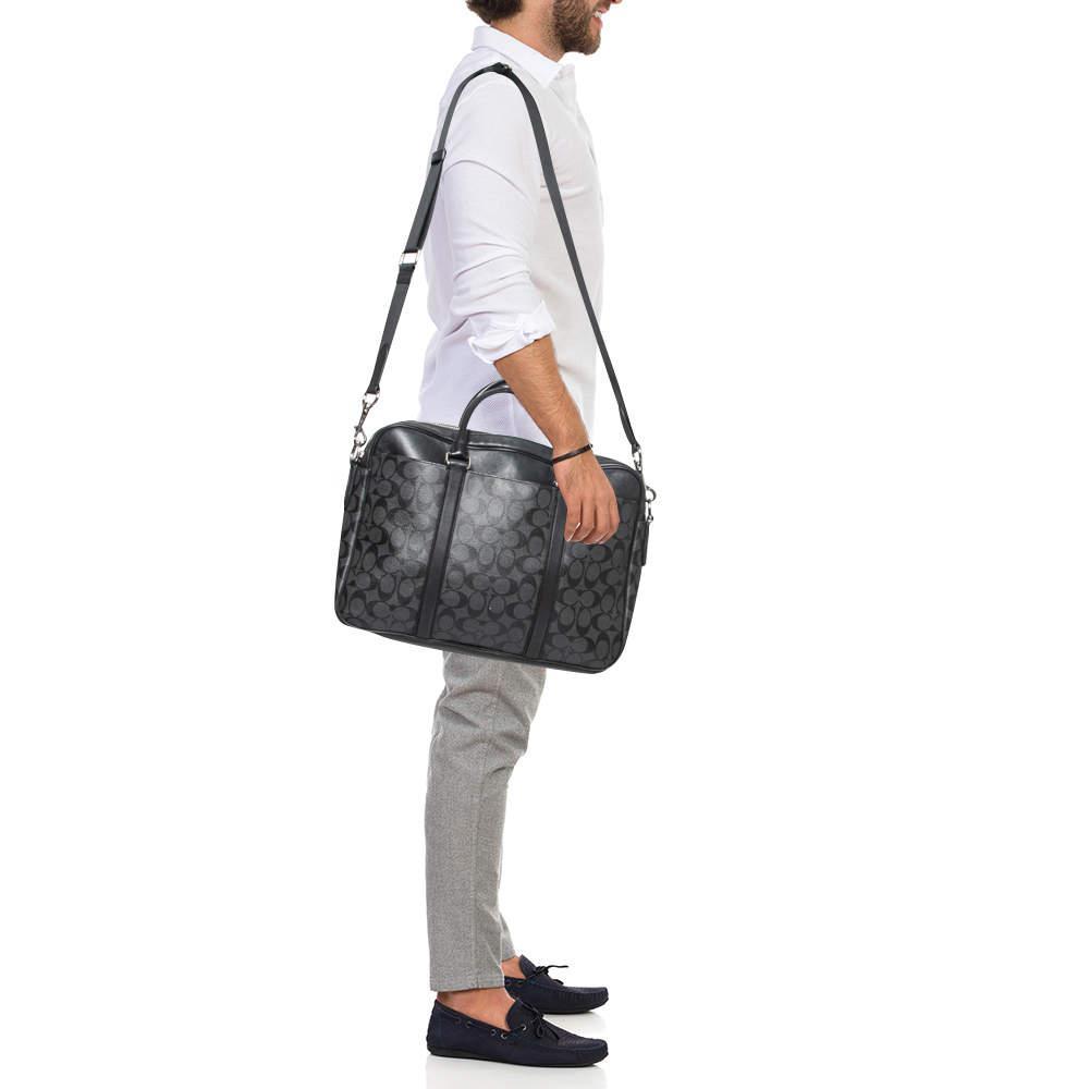 商品[二手商品] Coach|Coach Black Signature Coated Canvas and Leather Perry Slim Laptop Bag,价格¥2406,第4张图片详细描述