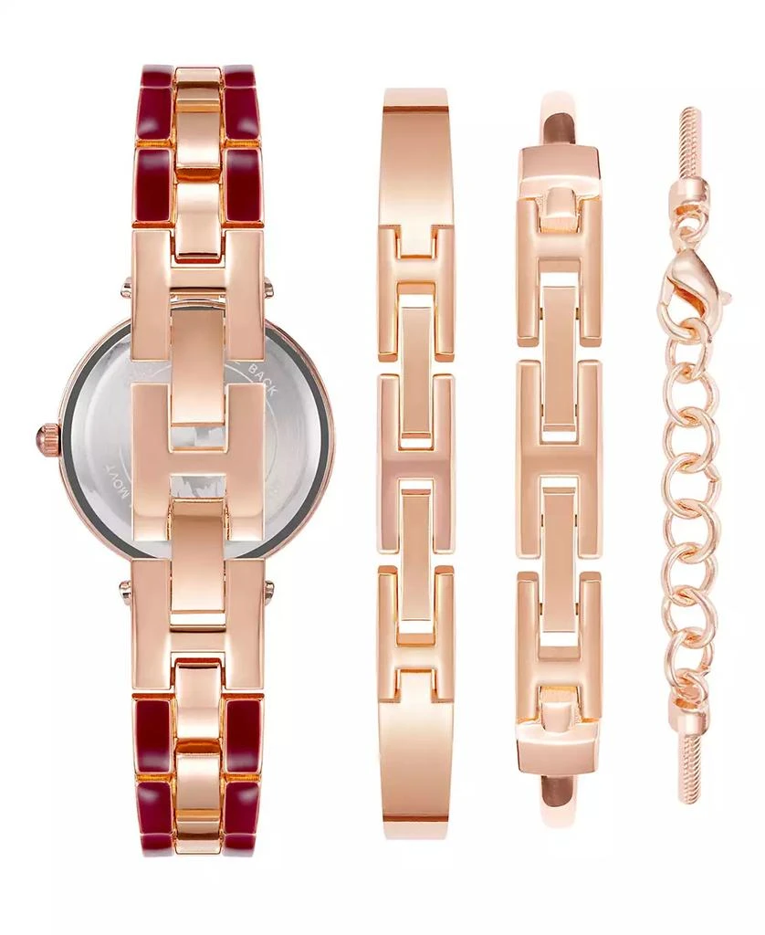 商品Anne Klein|Women's Rose Gold-Tone Alloy Bracelet with Burgundy Enamel and Crystal Accents Fashion Watch 34mm Set 4 Pieces,价格¥1326,第3张图片详细描述