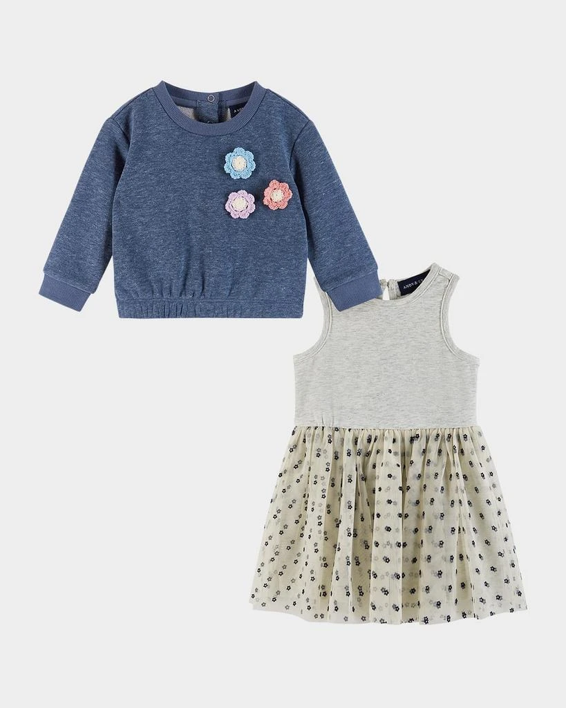 商品Andy & Evan|Girl's Sweatshirt W/ Crochet Appliques & Dress Set, Size Newborn-24M,价格¥485,第1张图片